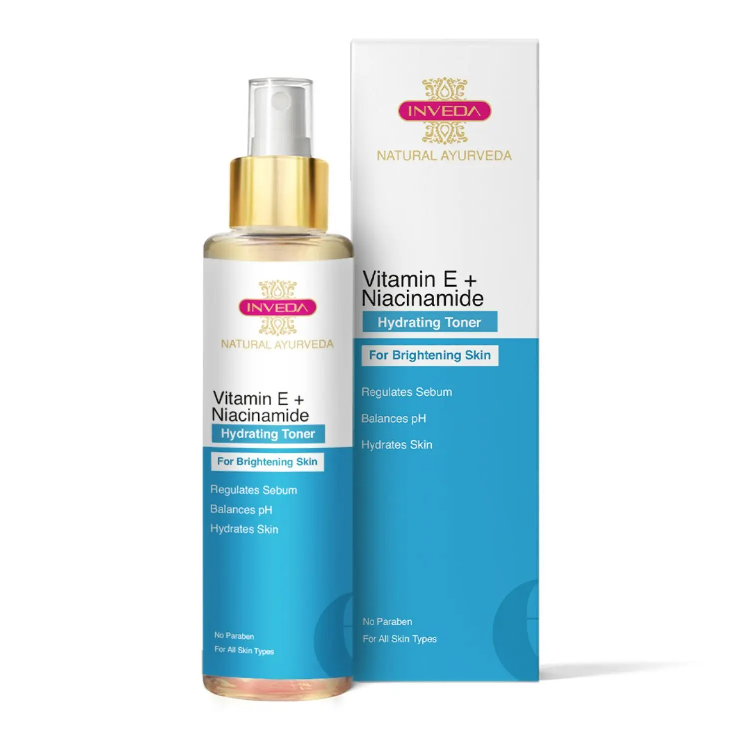 Inveda Vitamin E + Niacinamide Hydrating Toner for Brightening Skin Made with Goodness of Jasmine, Almond Oil and Coconut Extract, Giving Balanced pH and Glowing Skin, 100ml