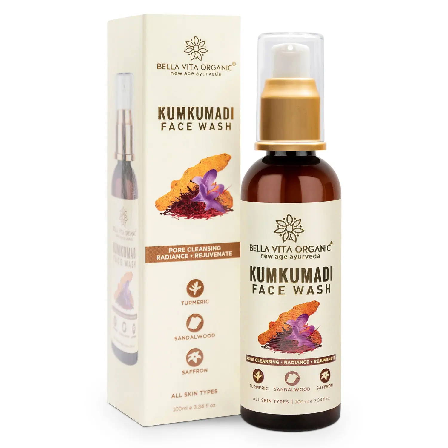 Bella Vita Organic Kumkumadi Face Wash with Turmeric, Sandalwood and Saffron 100 ml