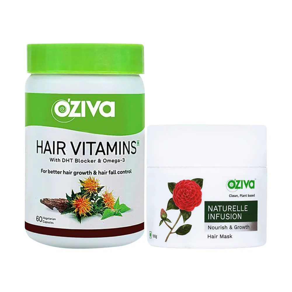 OZiva Healthy Hair Routine (OZiva Hair Vitamins + Naturelle Infusion Nourish & Growth Hair Mask)