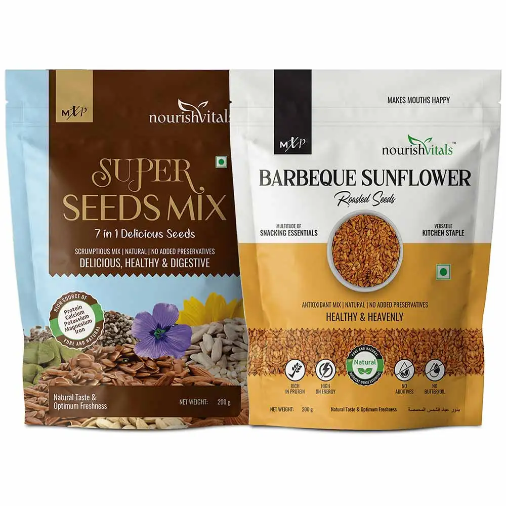 NourishVitals Healthy Munching Combo,  Super Seeds Mix + Barbeque Sunflower Roasted Seeds  2 Piece(s)/Pack