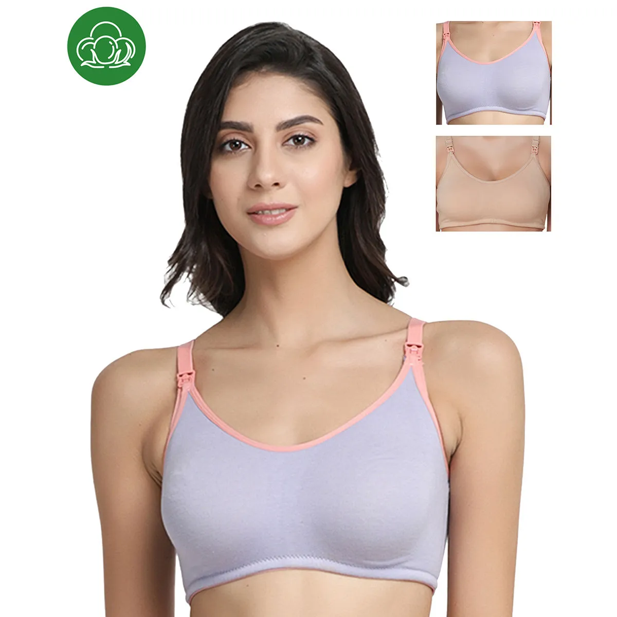 Inner Sense Organic Antimicrobial Soft Nursing Bra Pack of 3 - Multi-Color