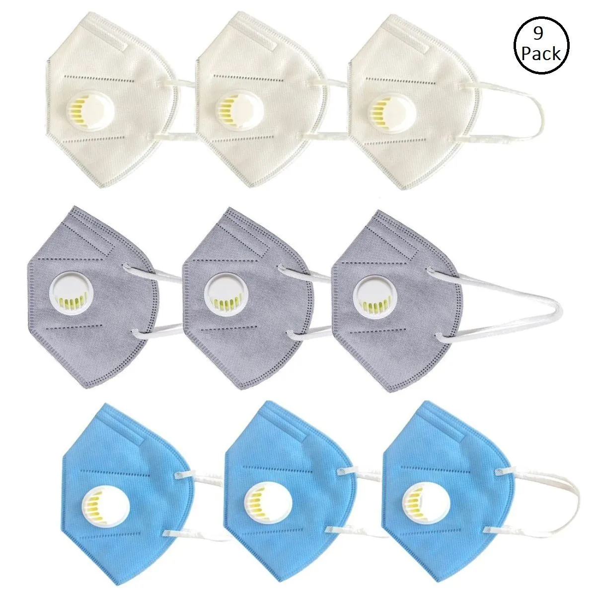 Fabula Pack Of 9 Anti-Pollution Reusable 5 Layer Mask - White Blue Grey