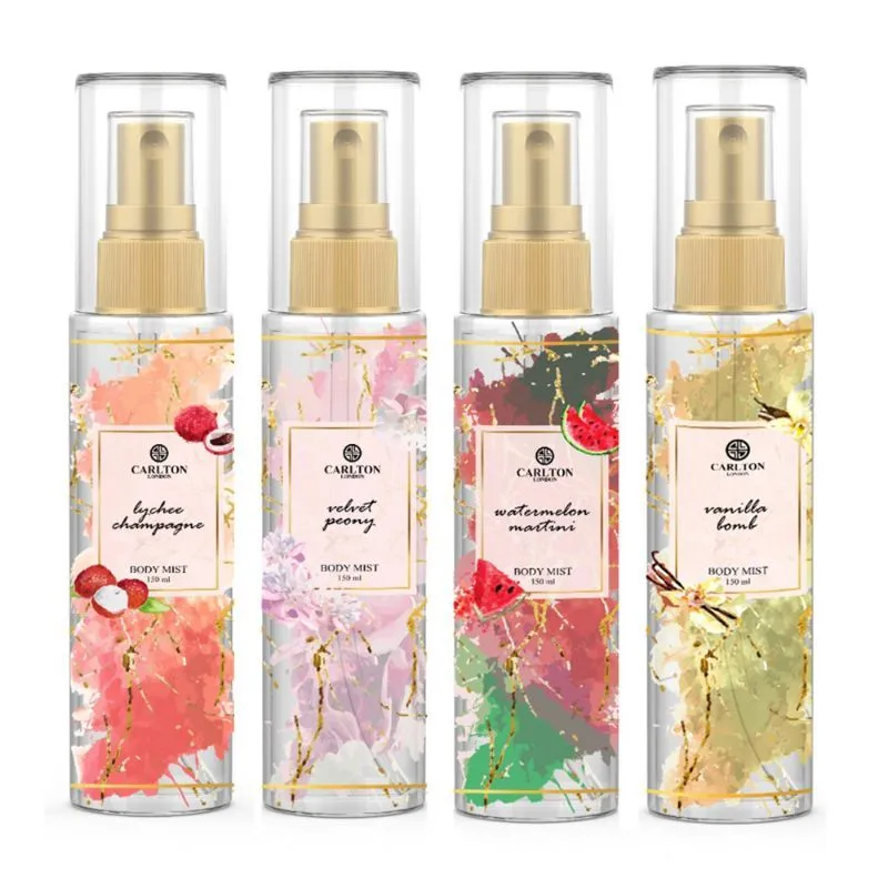 Carlton London Combo Lychee, Velvet Peony, Vanilla And Watermelon Body Mist - Set Of 4