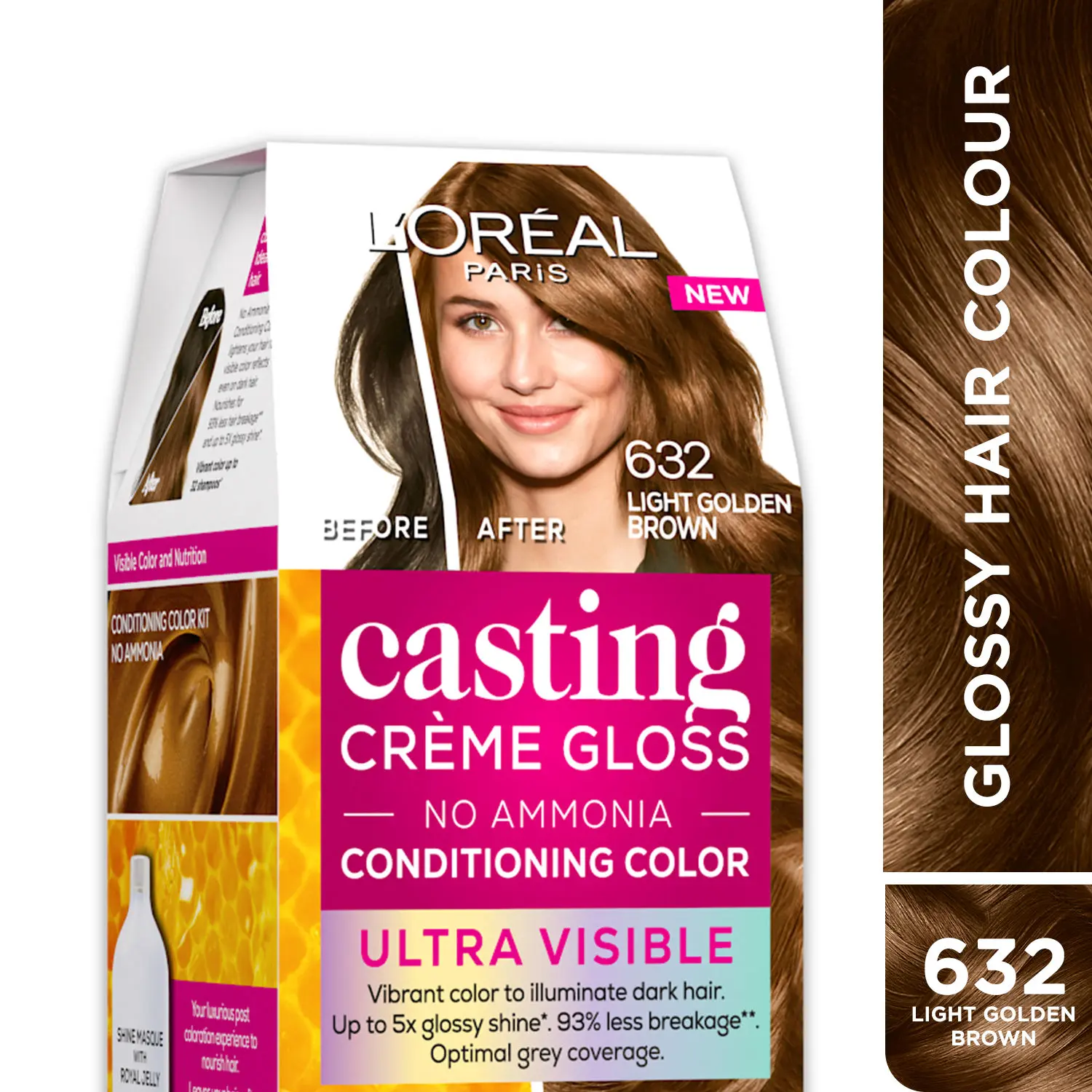 L'Oreal Paris Casting Creme Gloss Ultra Visible Conditioning Hair Color - 632 Light Golden Brown, 160 g