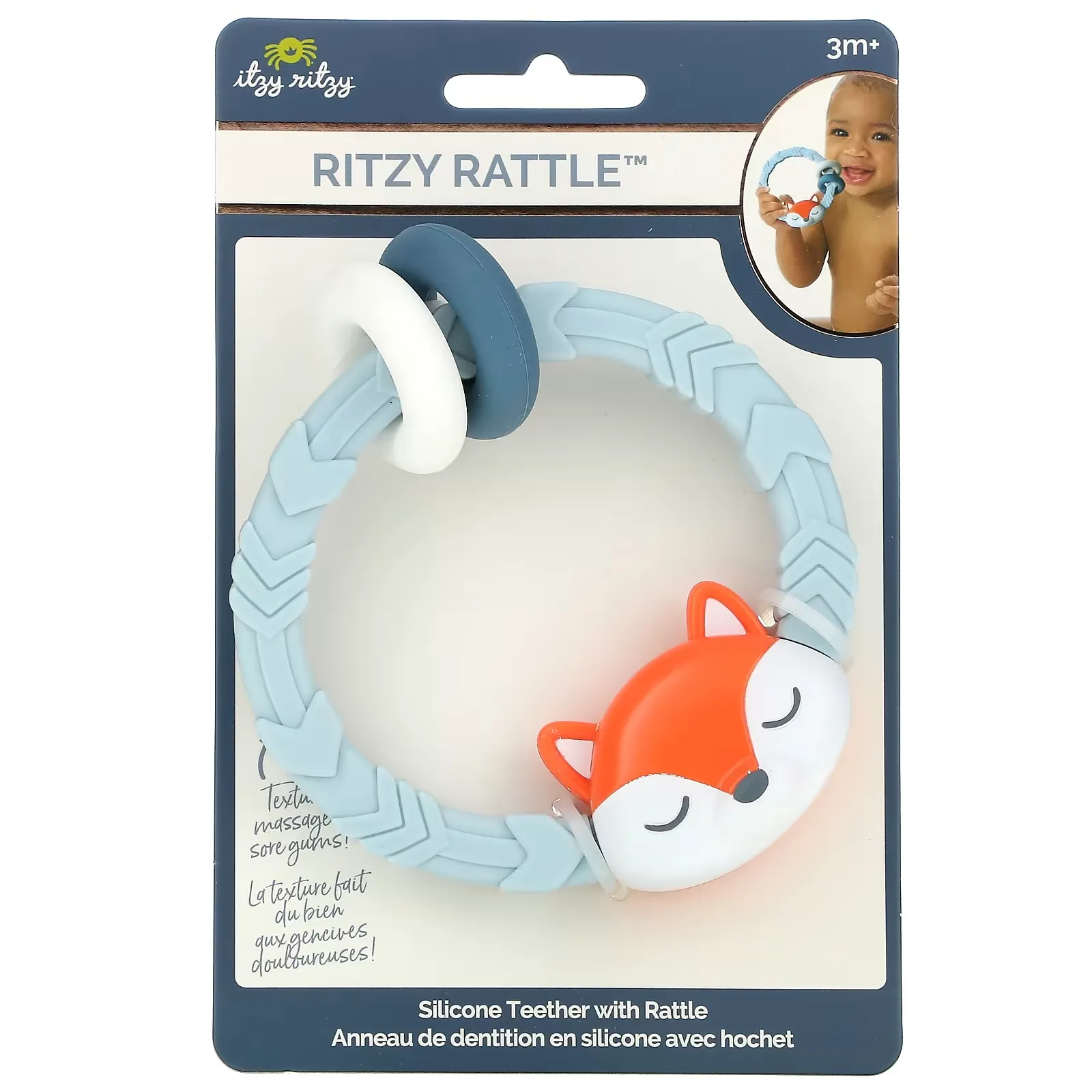 Ritzy Rattle, Silicone Teether with Rattle, 3+ Months, Fox, 1 Teether