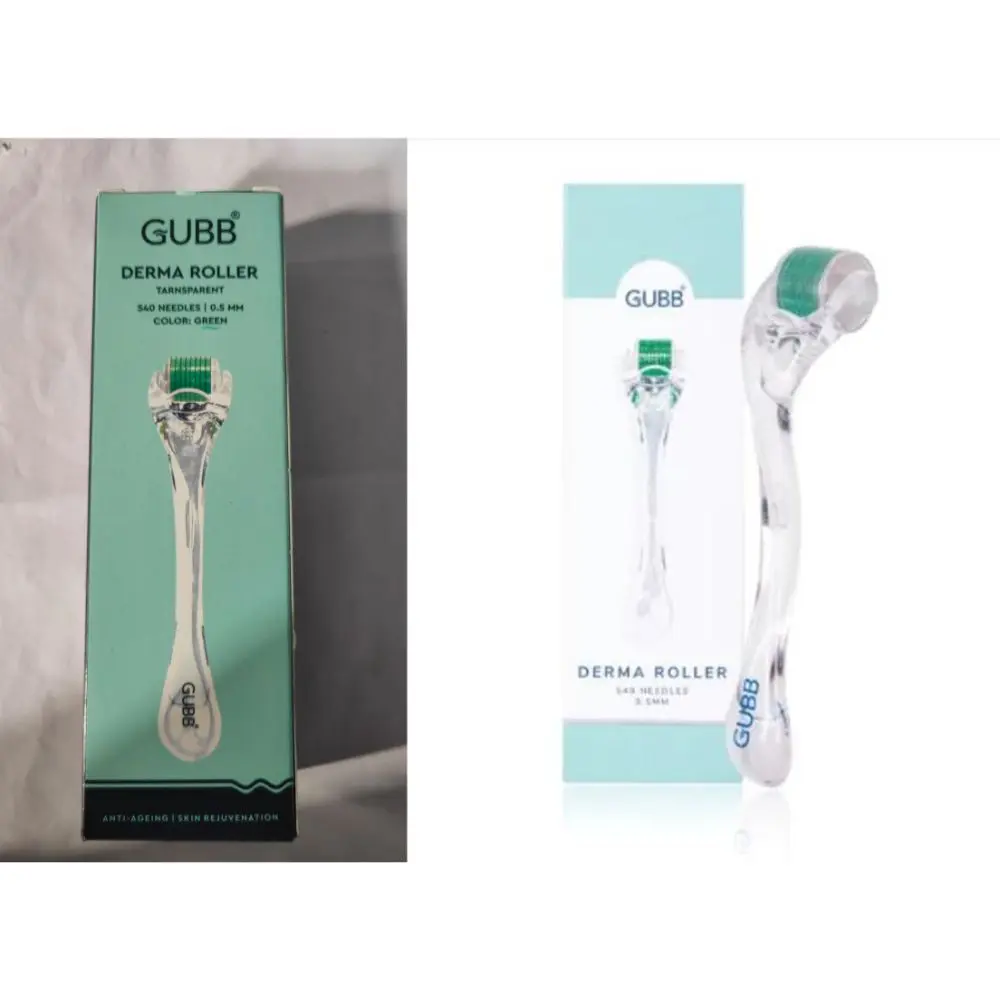 GUBB Derma Roller 0.5mm for Hair Regrowth & Skin Aging, 540 Micro Needles Roller - Transparent Green