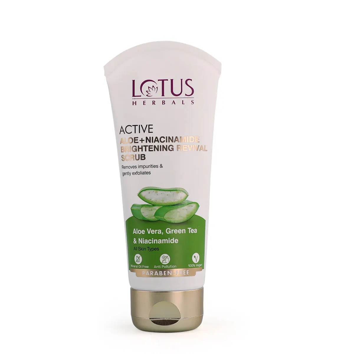 Lotus Herbals Active Aloe + Niacinamide Brightening Revival Scrub| Removes Impurities & Exfoliates|Praben Free|All Skin Types|100gm