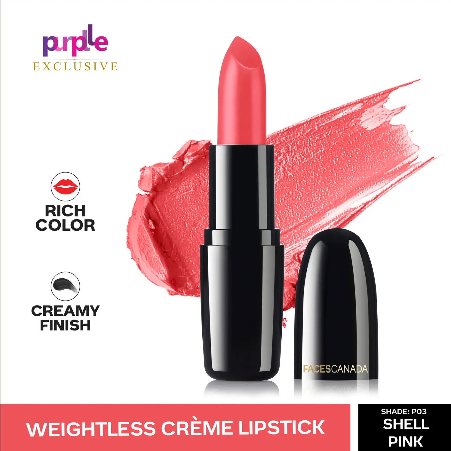 Faces Canada Weightless Creme Finish Lipstick Shell Pink P03 (4 g) - Exclusively on Purplle