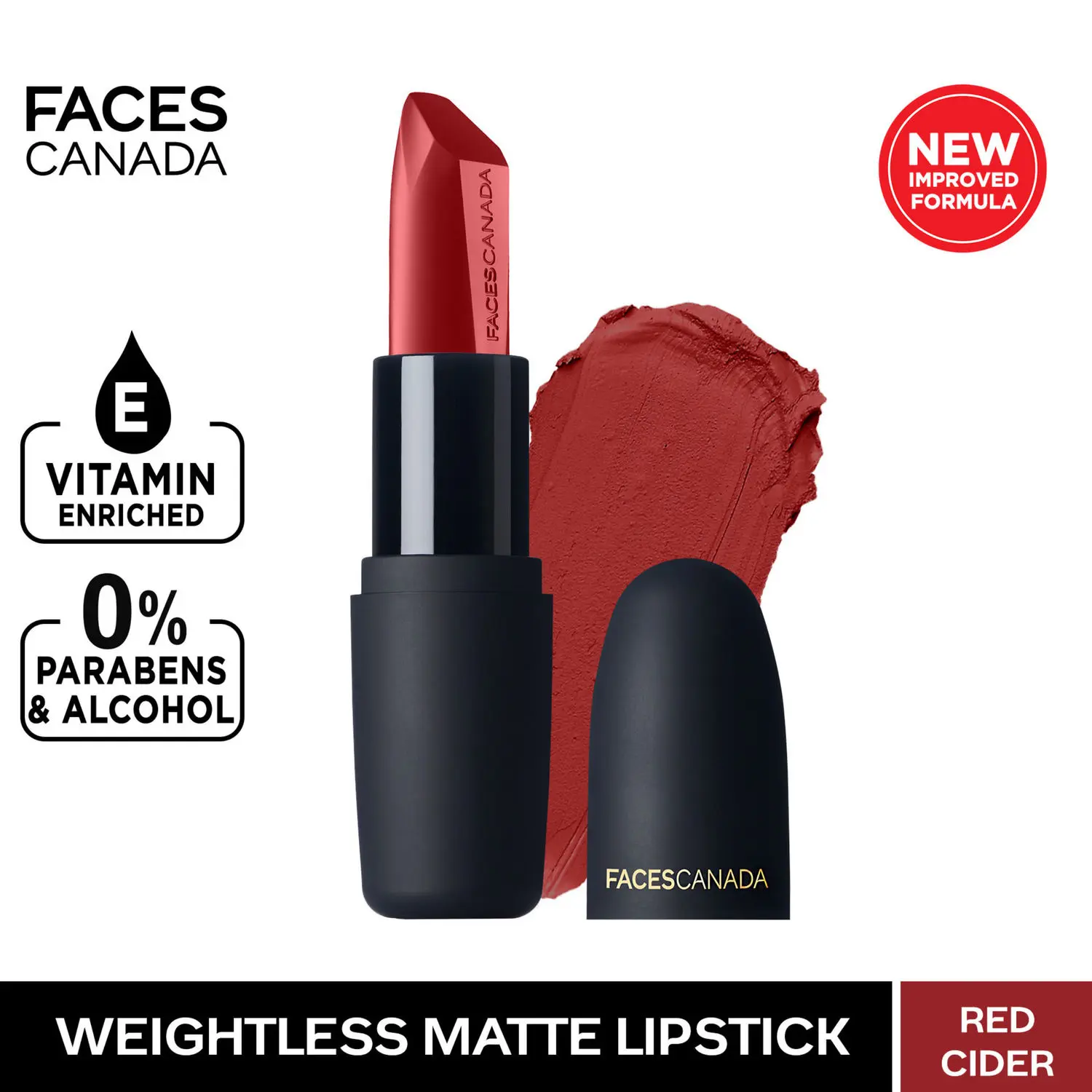 Faces Canada Weightless Matte Lipstick |Jojoba and Almond Oil | Highly pigmented | Smooth One Stroke Color | Keeps Lips Moisturized | Red Cider 4.5 gm