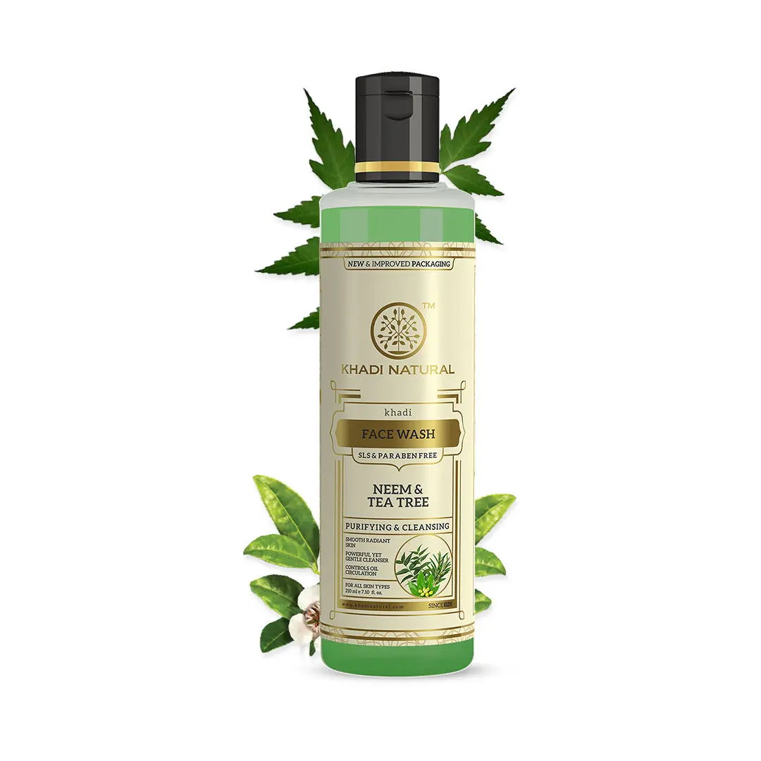 Khadi Natural Neem & Teatree Herbal Face Wash| Cleanses & Purifying Skin| SLS & Paraben Free - (210ml)