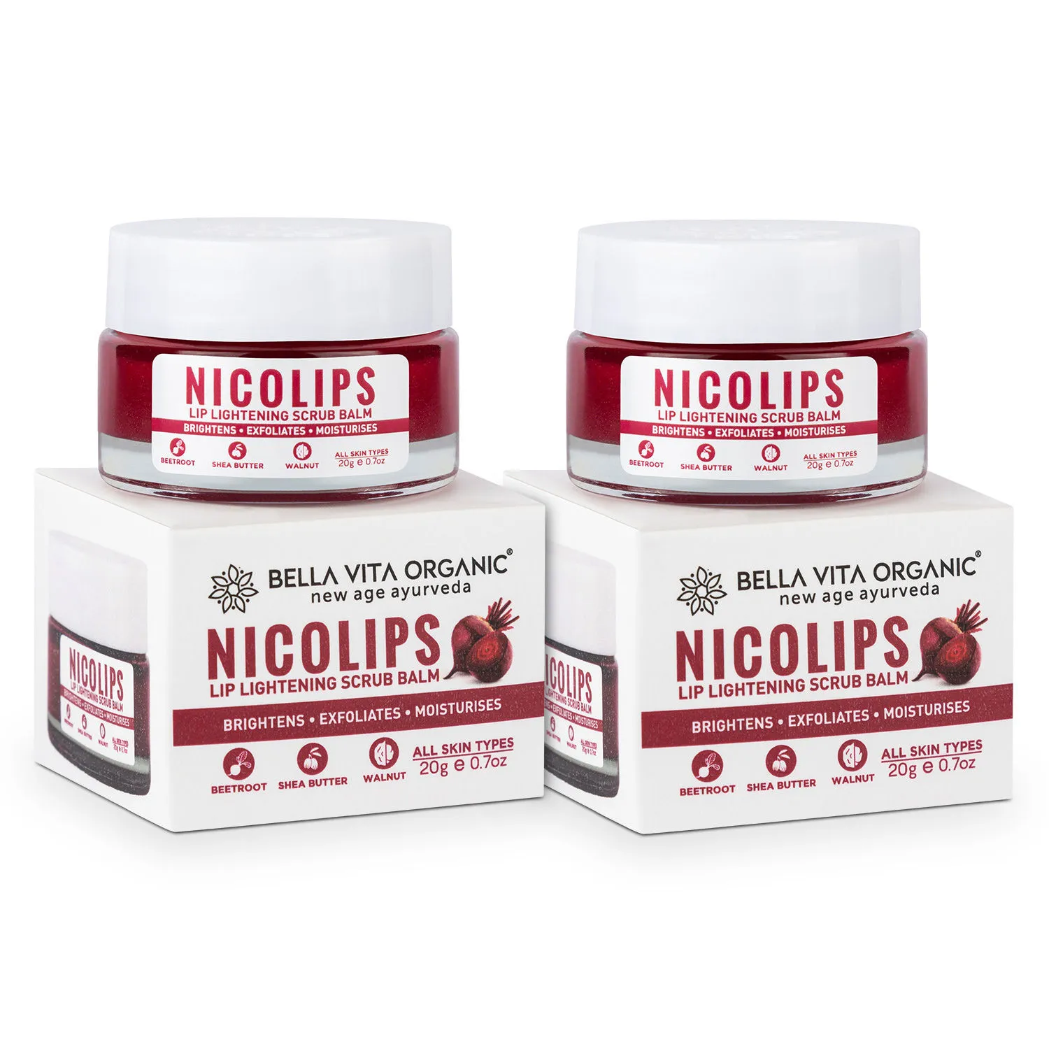 Bella Vita Organic Nicolips Lip Lightening Scrub For Dark, Dry & Chapped Lips - Pack Of 2(each 20gm)