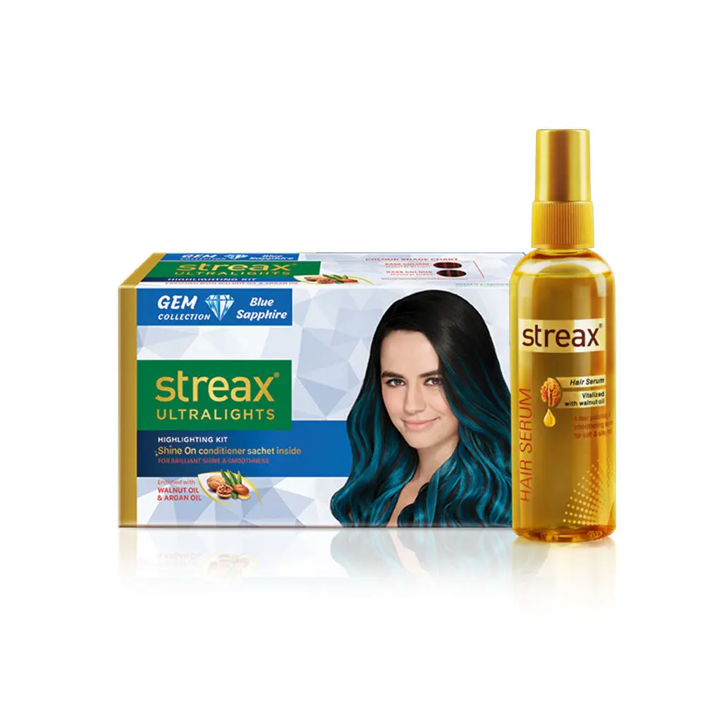 Streax Hair Serum vitalised with Walnut Oil + Streax Ultralights Gem Collection- Blue Sapphire (100 ml + 60 ml)