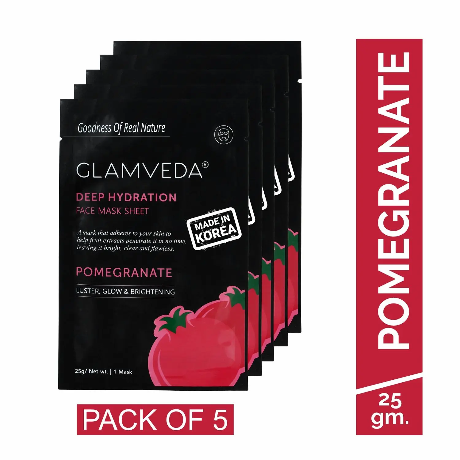 Glamveda Pomegranate Brightening Korean Sheet Mask Pack Of 5