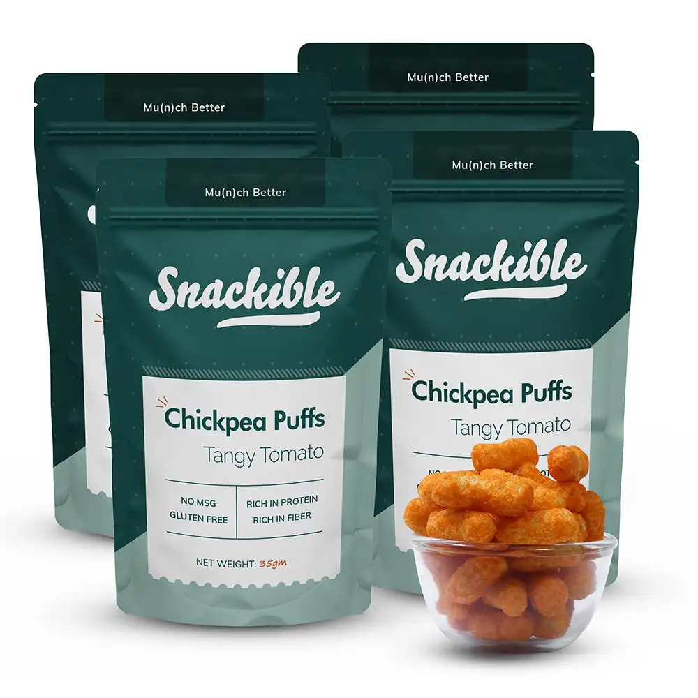 Snackible Chickpea Puffs,  Tangy Tomato (Pack of 4)  35 g