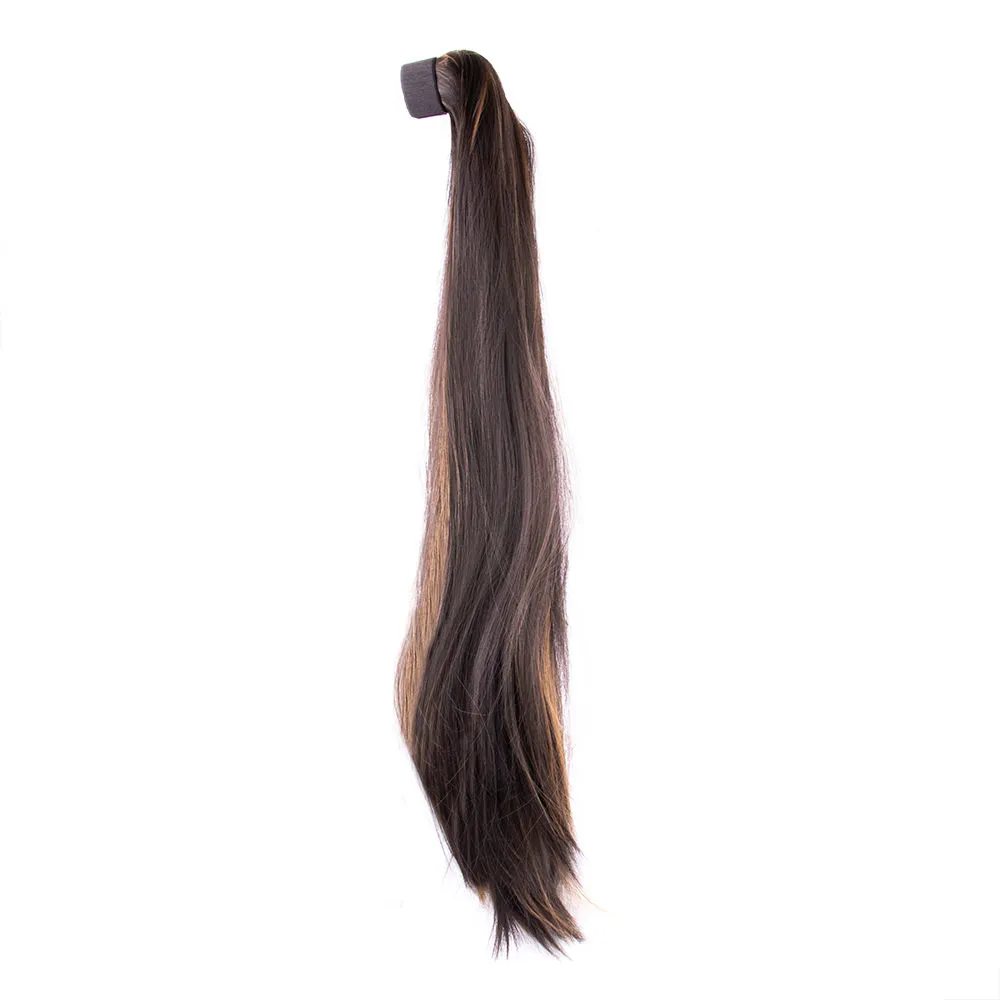 Streak Street Straight Dark Brown Ponytail With Golden Highlights