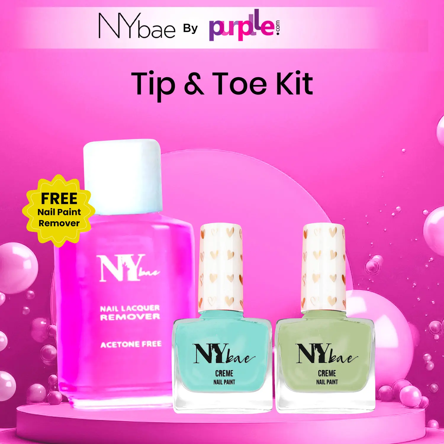 NY Bae Tip & Toe Kit |Nail Paint + Free Remover| Green & Blue Nail Polish | Pack of 3 | Acetone Free Remover (50 ml)