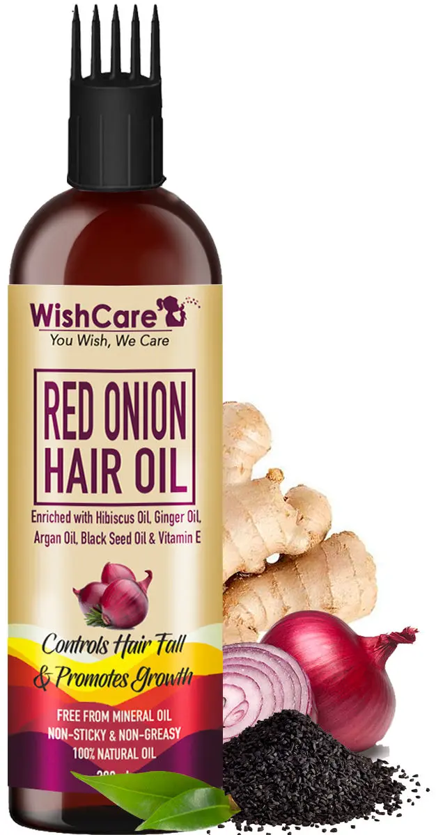 WishCare Red Onion Hair Oil Enriched with Onion Ginger Oil, Argan Oil, Hibiscus Oil Controls Hair Fall & Promotes Growth.