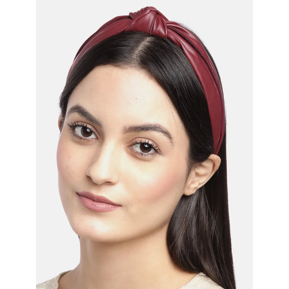 Blueberry Red Synthetic Leather Knot Hairband