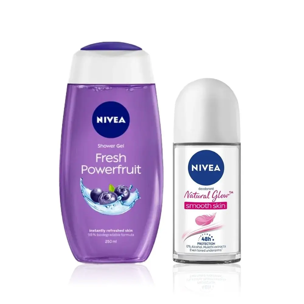 NIVEA Power Fruit Body Wash + Natural Glow Smooth Skin Deo Roll on Combo (250ml+50ml)