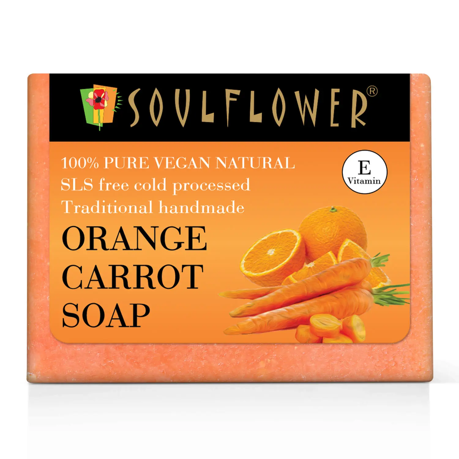 Soulflower Orange Carrot Soap for clear & revitalized skin, 100% Pure & Natural, SLS Free, Cold Processed, 150g