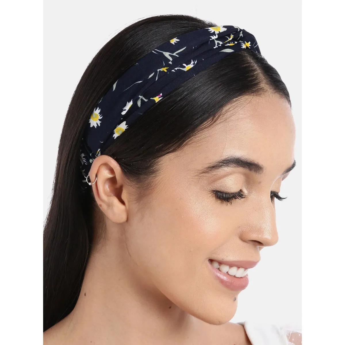 Blueberry Floral Print Knot Navy Blue Hairband