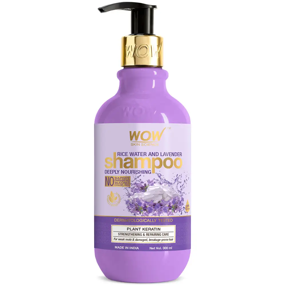 WOW Skin Science Rice Water and Lavender Shampoo,  300 ml  for Weak & Damaged Hair