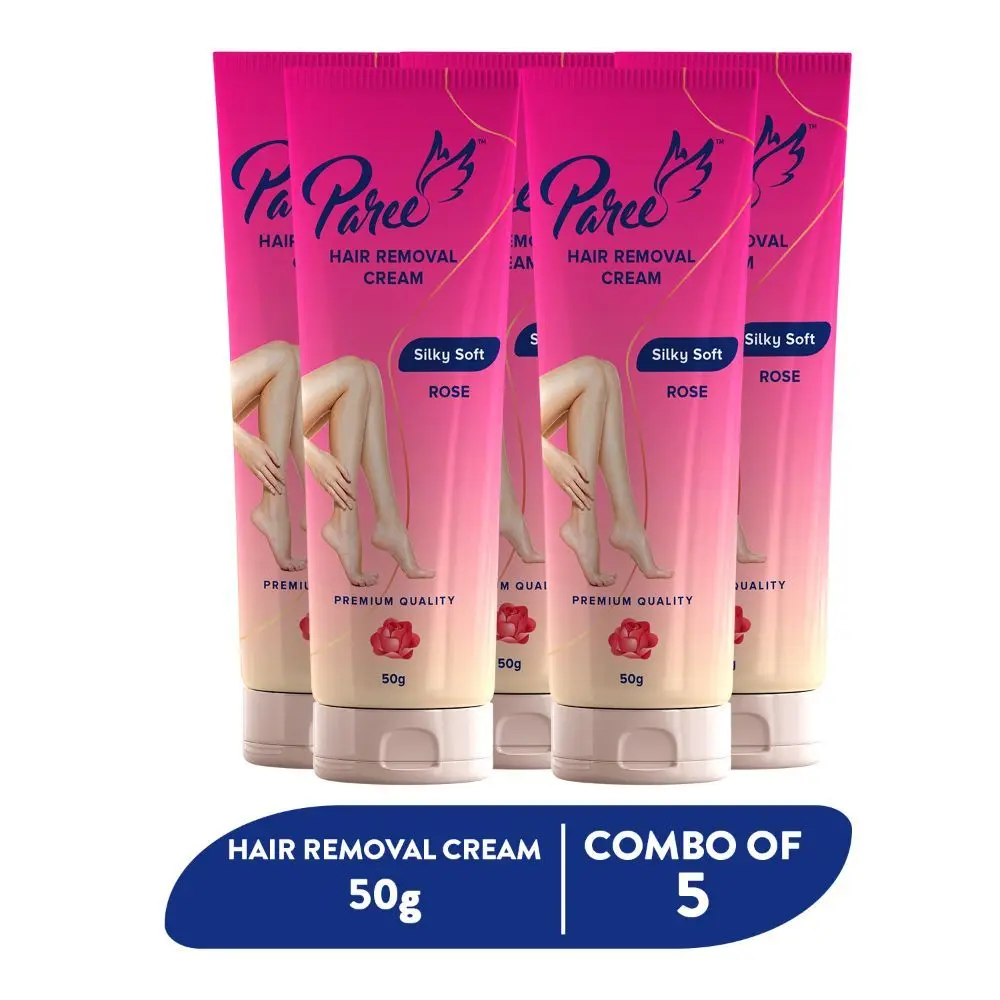 Paree Hair Removal Cream for Women - 250g (Pack of 5) | Silky Soft Smoothing Skin with Natural Rose Extract | Enriched with Shea Butter | Suitable for Legs, Arms & Underarms | Non Toxic - Skin Friendly