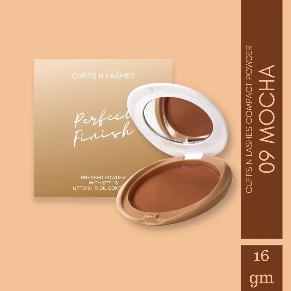 Cuffs N Lashes Perfect Finish Pressed Powder Compact with SPF 15, 09 Mocha, (16 g)