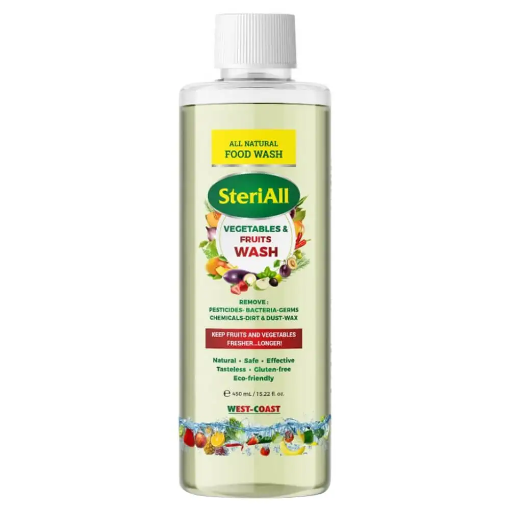 West Coast SteriAll Vegetables & Fruits Wash,  Fragrance Free  450 ml  Wash Away Pesticides Virus & Bacteria