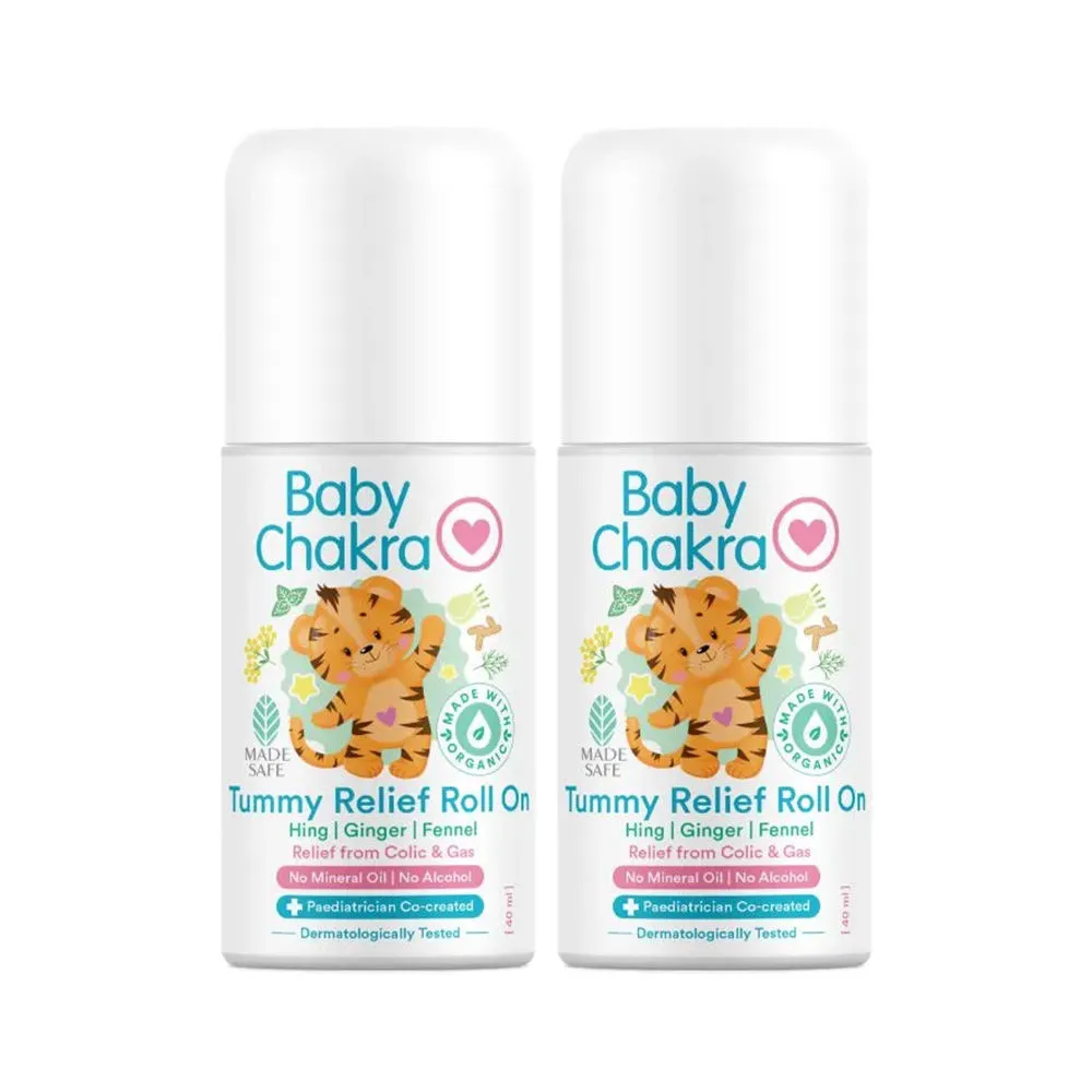 BabyChakra Tummy Relief Roll On, Quick Relief from Colic & Gas, No Mineral Oil, No Alcohol (40ml x2)