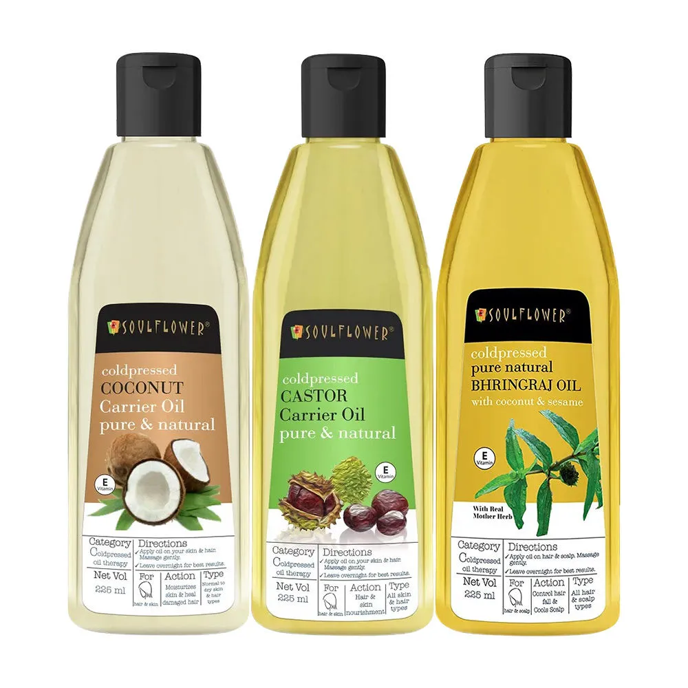 Soulflower Hair Oil Combos (Castor+Coconut+Bhringraj Oil) For Hairfall