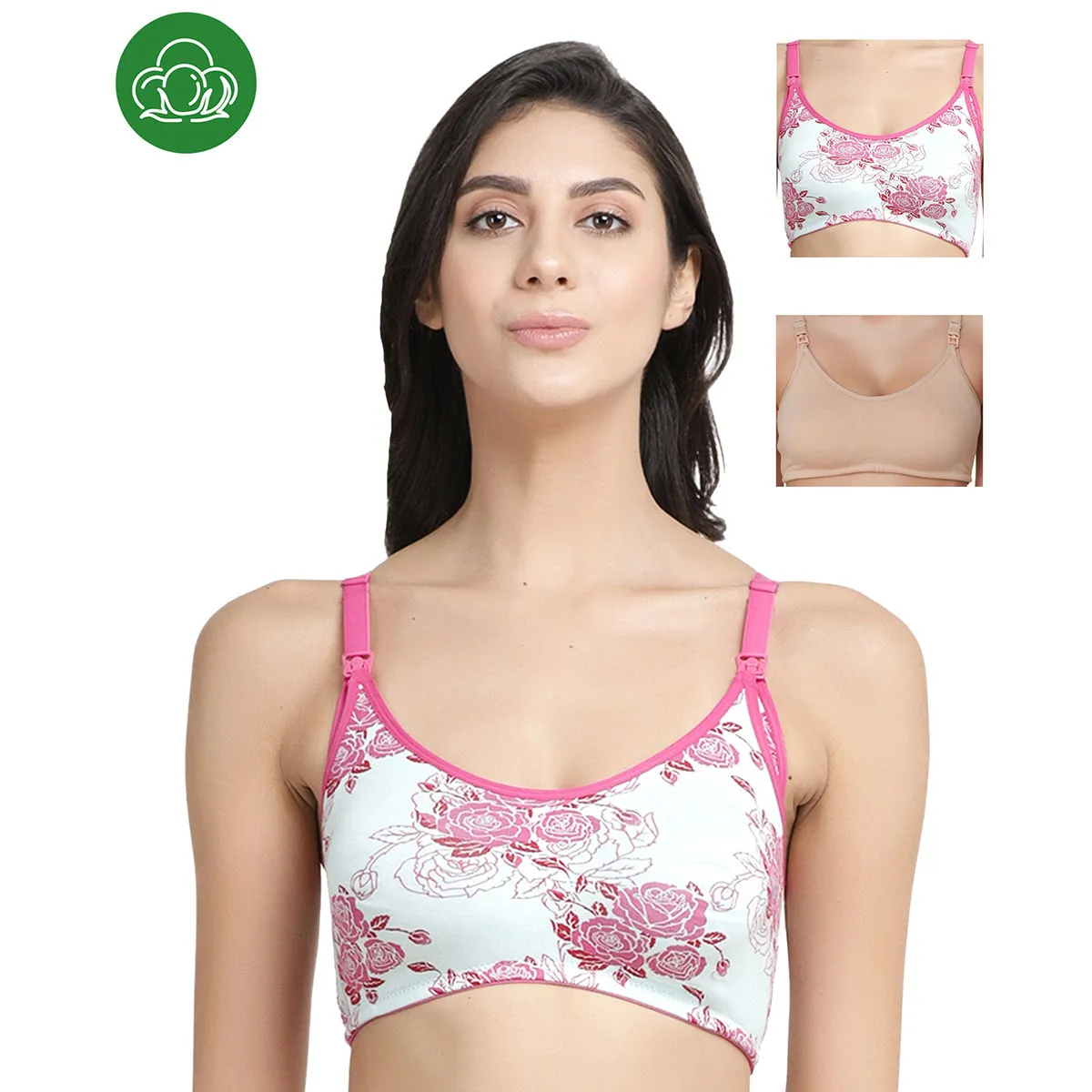 Inner Sense Organic Antimicrobial Soft Nursing Bra Pack of 3 - Multi-Color (32C)