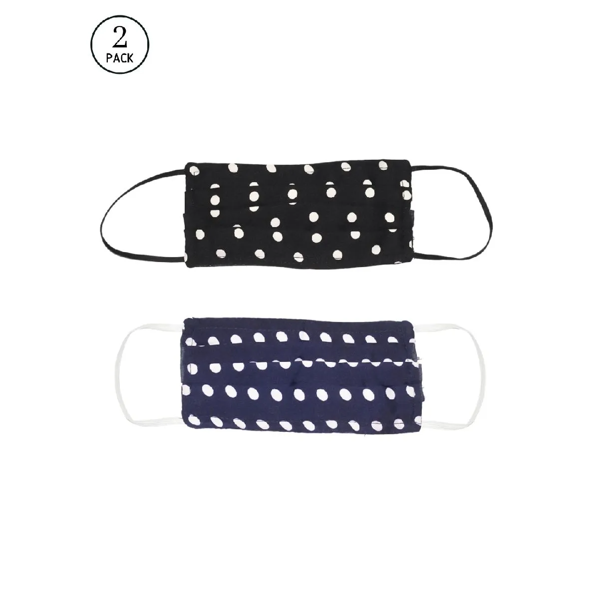 Bellofox 3-Ply Black Black & Blue Polka Cotton Face Mask (Pack Of 2)