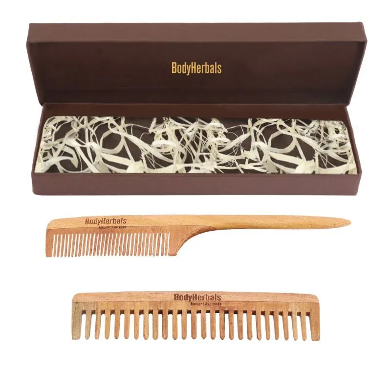 Bodyherbals Anti Static Handmade 100 % Natural Neem Wood Comb Set