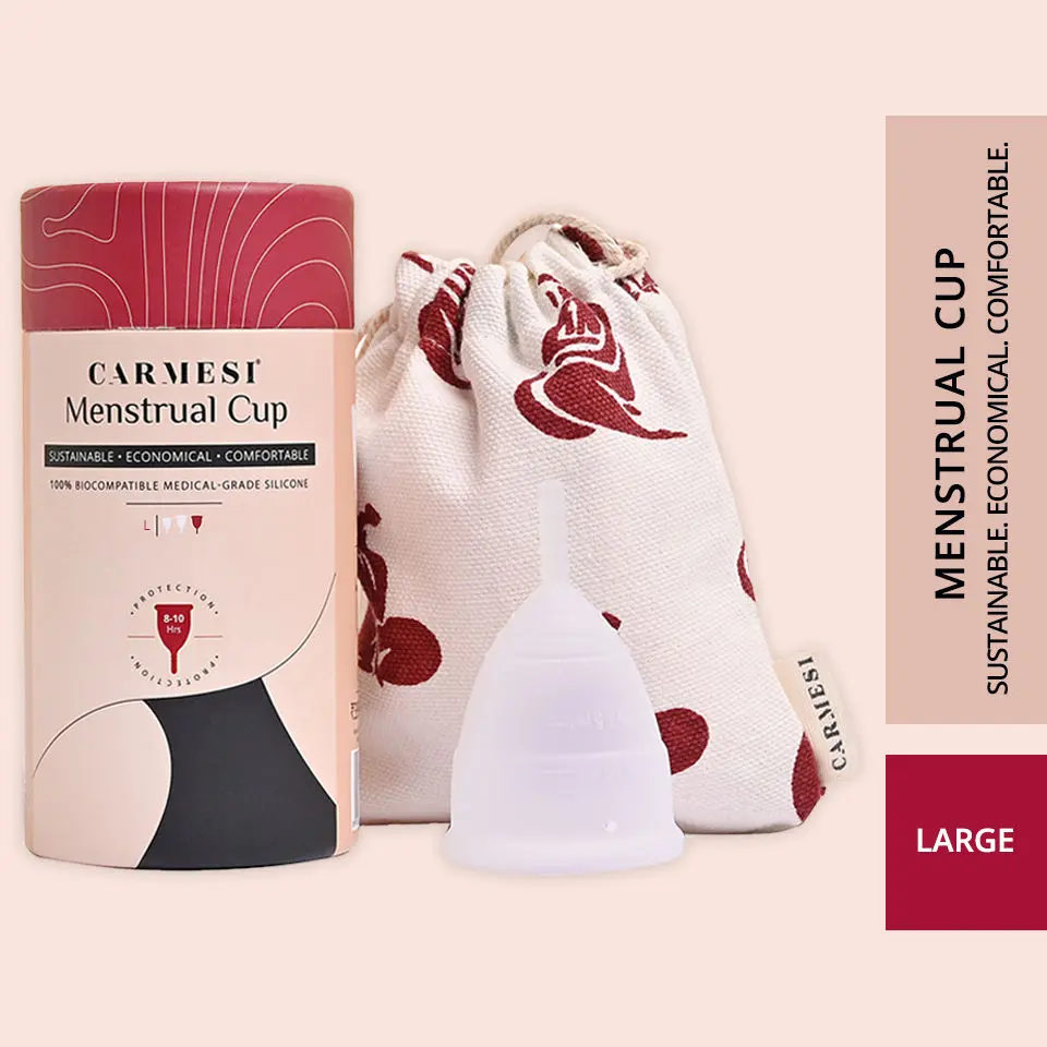 Carmesi Menstrual Cup for Women | Large Size - With Free Pouch | Rash-Free, Itch-Free, Odour-Free | 8-10 hours of Leaks-Free Comfort | 100% Biocompatible Medical-Grade Silicone Cups