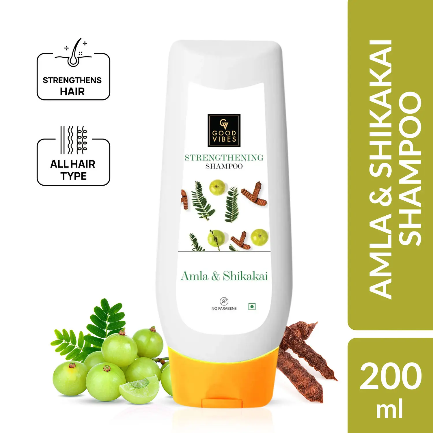 Good Vibes Amla Shikakai Strengthening Shampoo | Hair Growth, Adds Shine | No Parabens, No Animal Testing (200 ml)