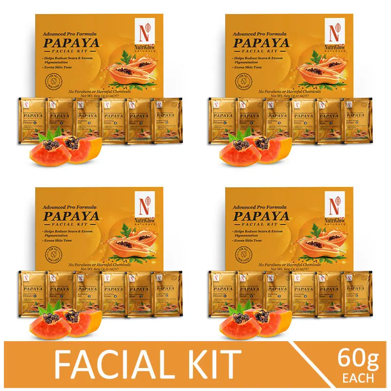 NutriGlow NATURAL'S Advanced Pro Combo Pack of 4 Papaya Facial Kit For Toned Up Skin Eliminates, 60gm each