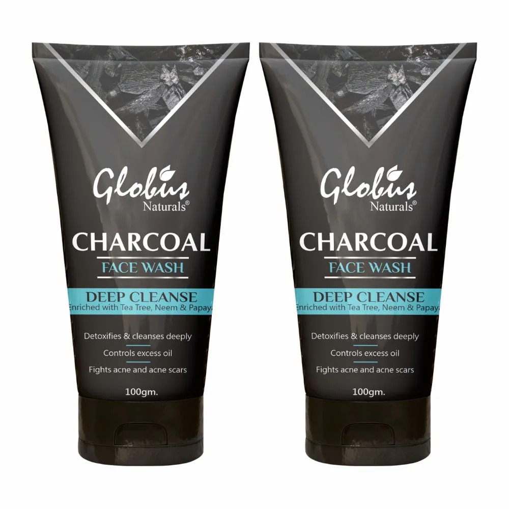 Globus Naturals Charcoal Face Wash Deep Cleanse Enriched with Tea Treeneem & Papaya - Pack of 2