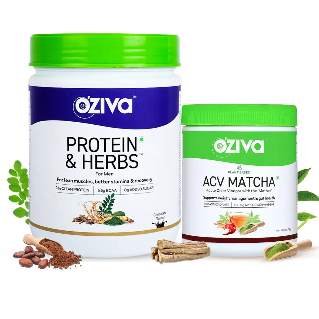 OZiva Better Metabolism For Men Combo (Oziva Protein & Herbs Shake For Men + Plant Based ACV Matcha)