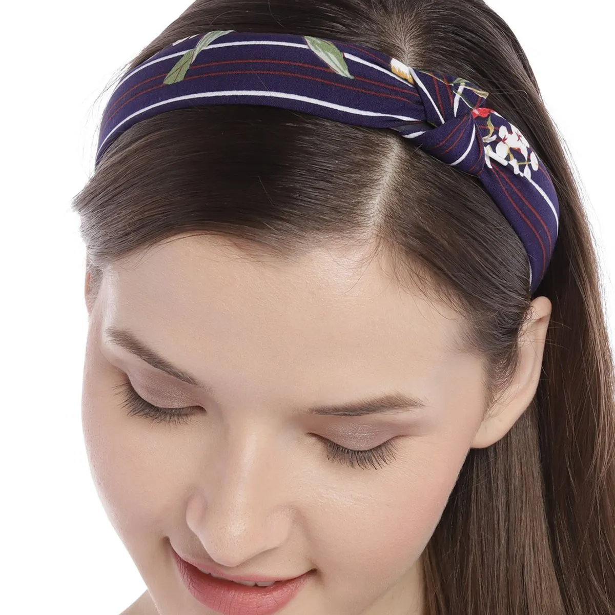 Blueberry Navy Blue Flora Print Knot Hair Band