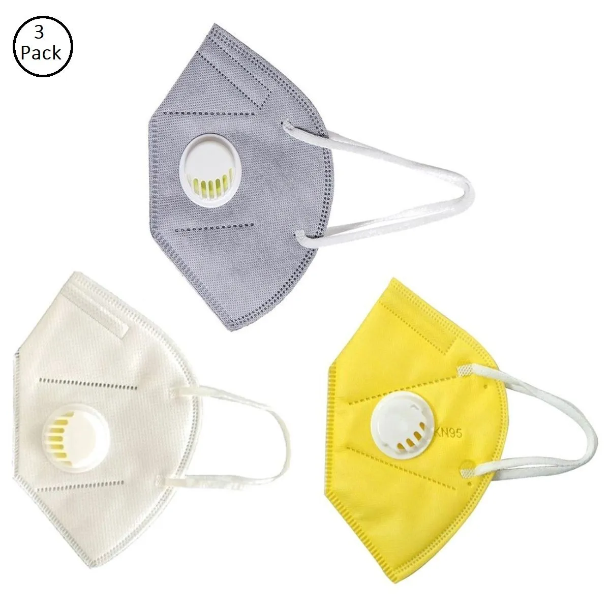 OOMPH Pack of 3 Anti-Pollution Reusable 5 Layer Mask - White Yellow Grey