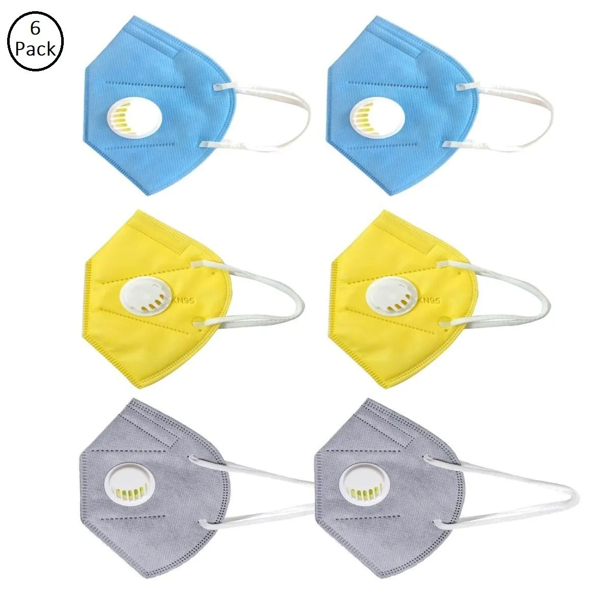 Fabula Pack Of 6 Anti-Pollution Reusable 5 Layer Mask - Blue Yellow Grey