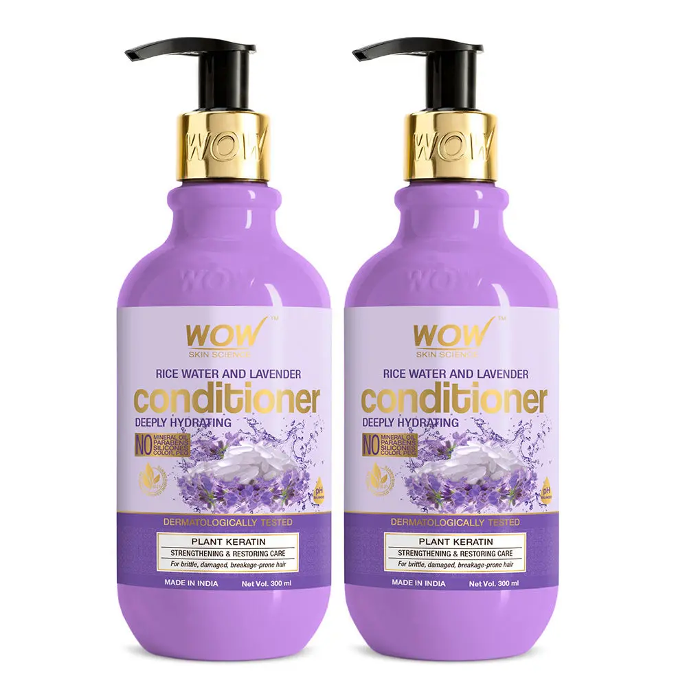 WOW Skin Science Rice Water Conditioner For Damaged, Dry and Frizzy Hair with Rice Water, Rice Keratin & Lavender Oil - 300mL (Pack of 2)