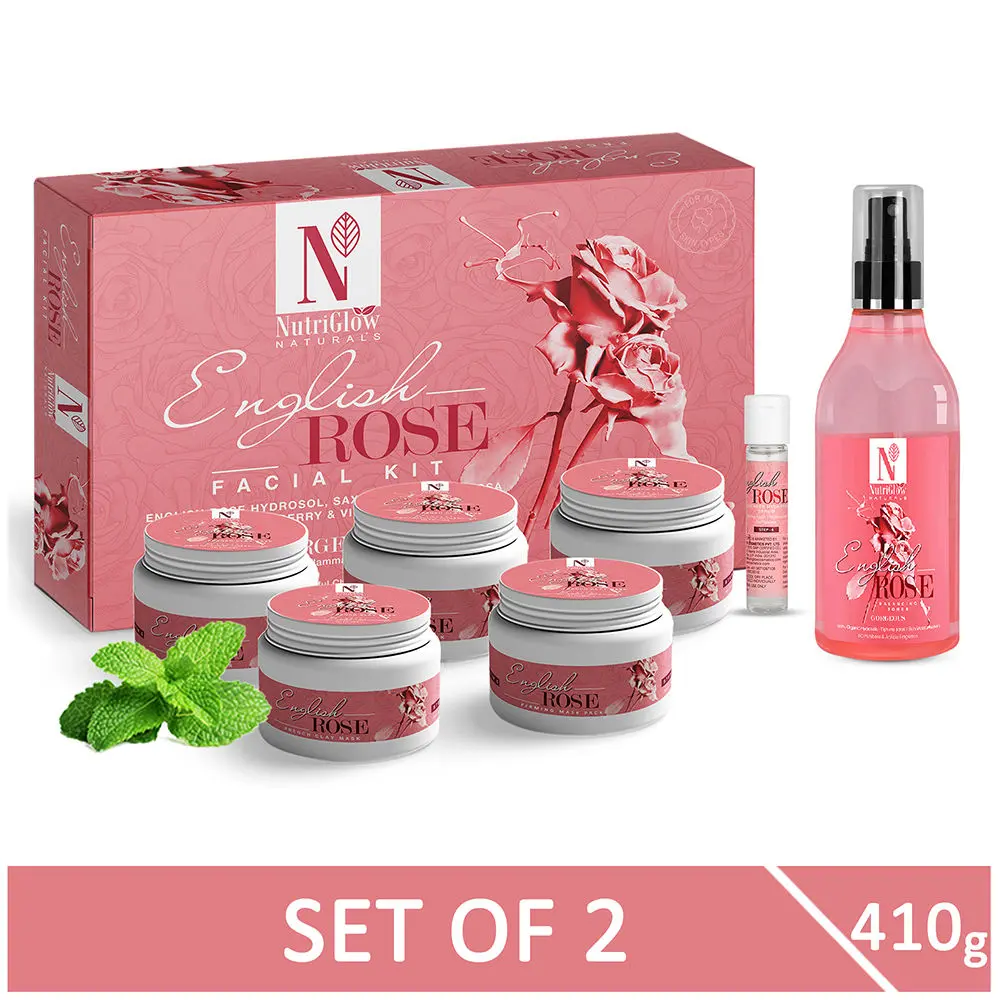 NutriGlow NATURAL'S English Rose Facial Kit (260 gm) & Balancing Toner (150 ml) For Glowing Skin