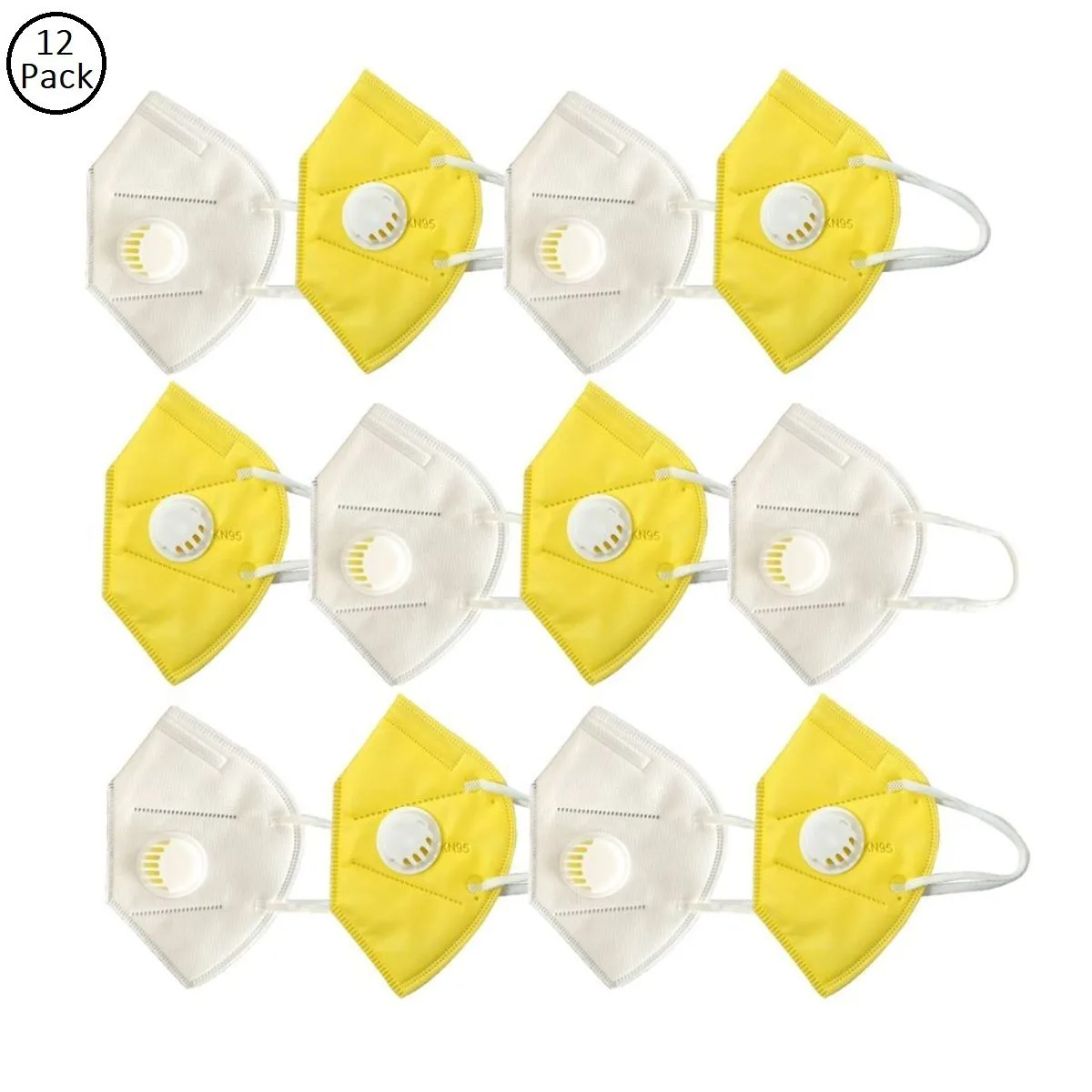 Fabula Pack Of 12 Anti-Pollution Reusable 5 Layer Mask - White Yellow