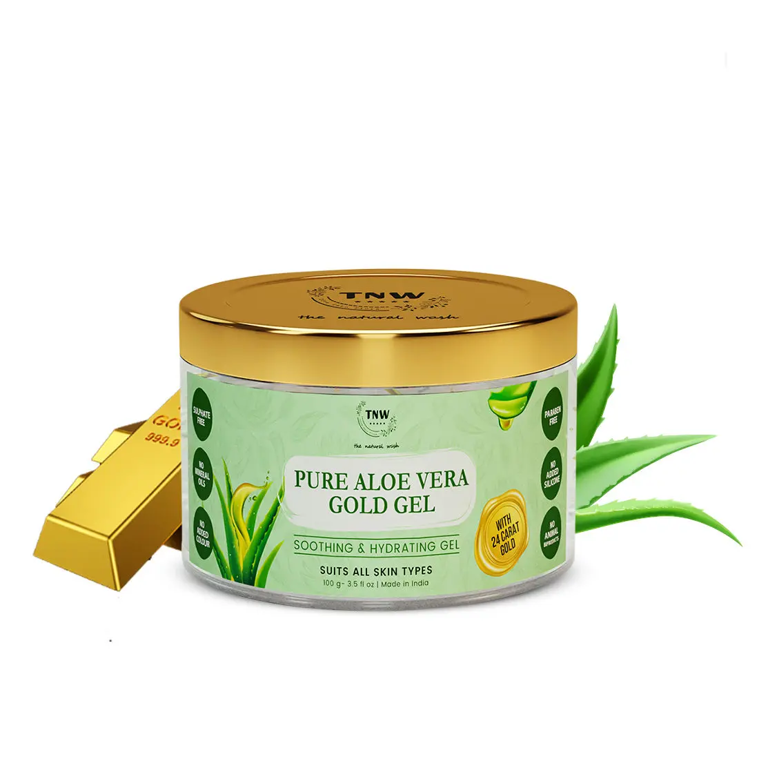 TNW - The Natural Wash Pure Aloe Vera Gold Gel for Soothing & Hydrating with 24 Carat Gold 100gm