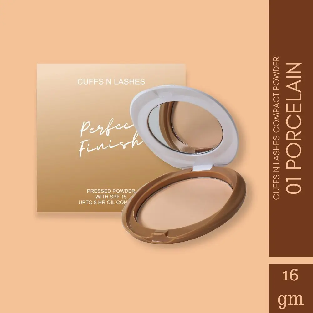 Cuffs N Lashes Perfect Finish Pressed Powder Compact with SPF 15, 01 Porcelain (16 g)