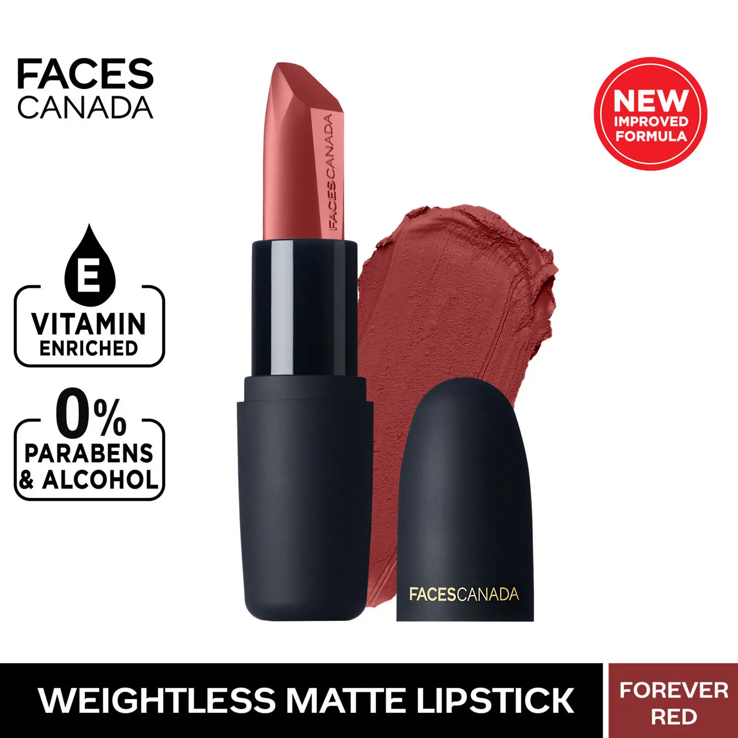 Faces Canada Weightless Matte Lipstick | Jojoba and Almond Oil enriched | Highly pigmented |Smooth One Stroke Weightless Color | Keeps Lips Moisturized |Shade - Forever Red 4.5 g