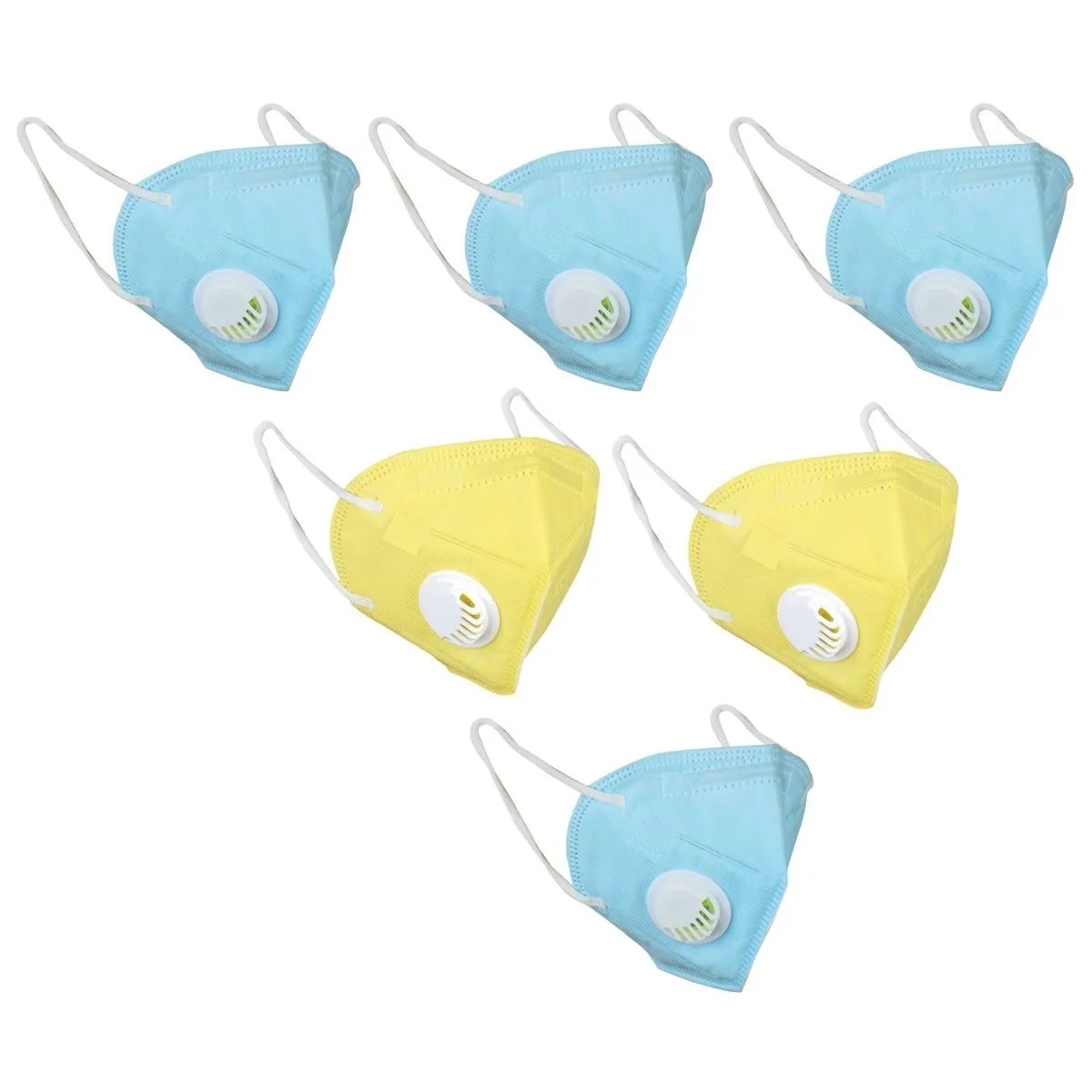 Fabula Pack of 6 KN95/N95 Anti-Pollution Reusable 5 Layer Mask (Blue,Yellow,Blue)