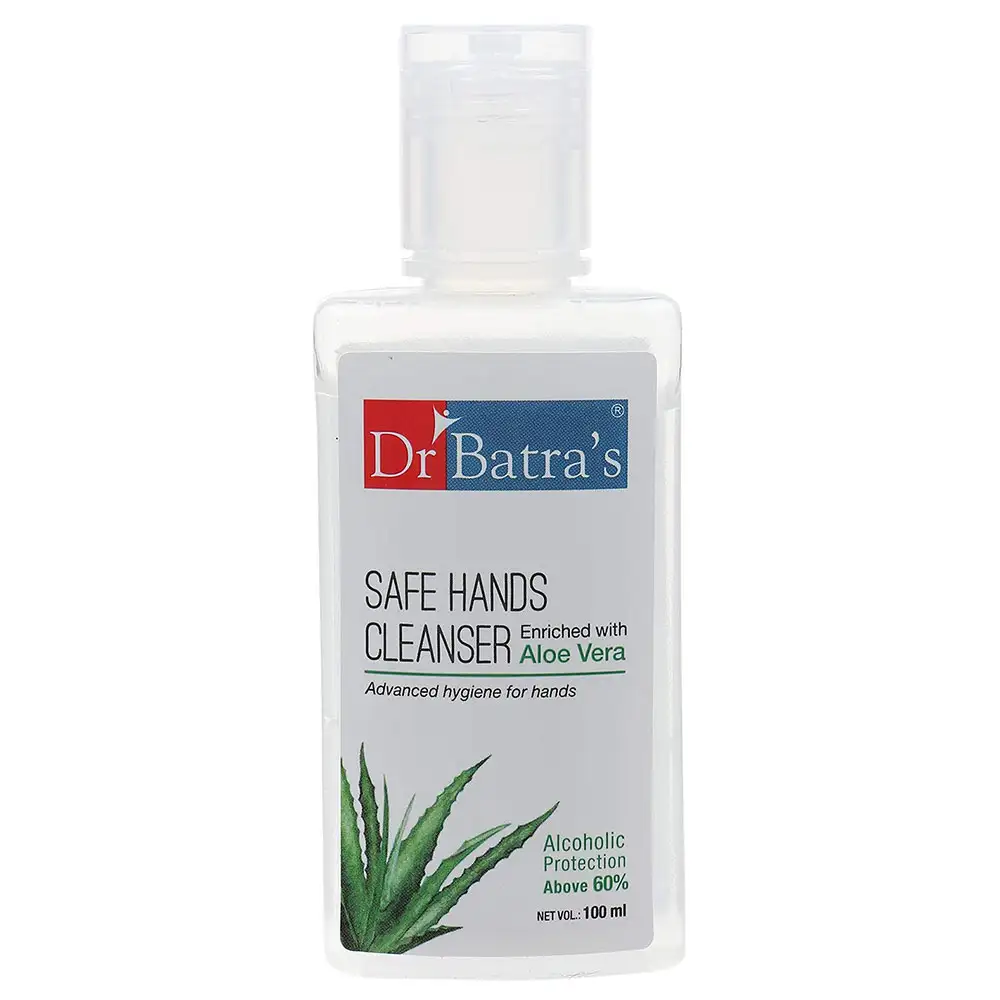 Dr Batra's Safe Hands Cleanser,  Enriched with Aloe Vera  100 ml  Kills 99.99% of Germs